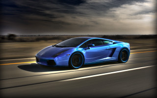 Blue sports car night highway - a dark cloud free wallpaper