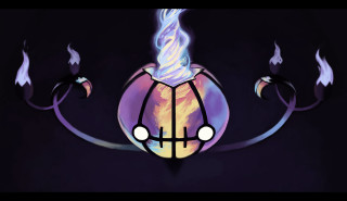 Purple yellow fireball lights black - a white line free wallpaper