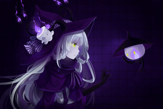 Witch woman cat lamp purple - a purple background free wallpaper for desktop