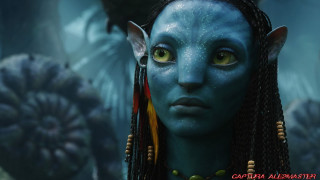 Blue skin woman bird necklace - her head and a bird free wallpaper