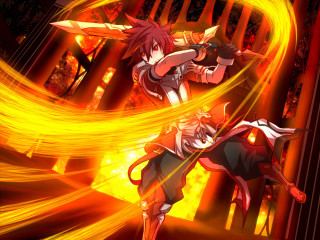 Anime characters fire sword demon - a sword and a demon free wallpaper for desktop