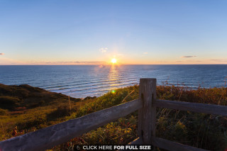 Wooden fence hill ocean sunset - sunrise time free wallpaper