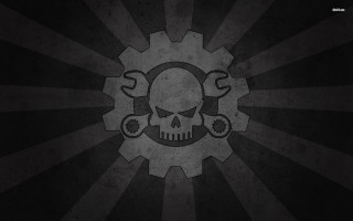 Skull wrench gears dark background - a wrench free wallpaper
