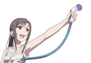 Woman holding blowdryer hose smile - lineart free wallpaper