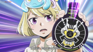 Girl purple mask blonde biopunk - a purple light behind her free wallpaper