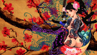 Woman tattoo tree branch flowers - a tree branch free wallpaper for desktop