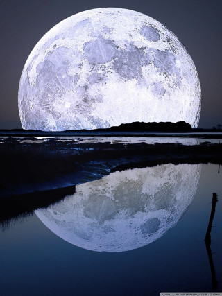 Full moon lake reflection night 2 - the shore free wallpaper for mobile
