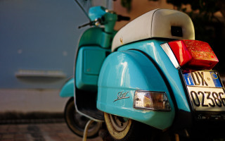 Blue scooter parked road license - a license plate free wallpaper