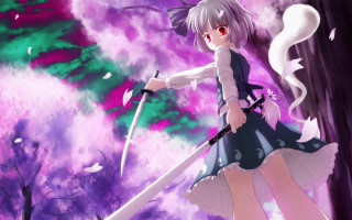 Girl sword purple green trees - a purple sky free wallpaper