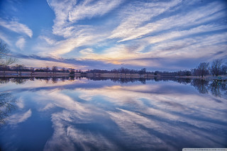 Lake clouds trees background sky - impressionism free wallpaper