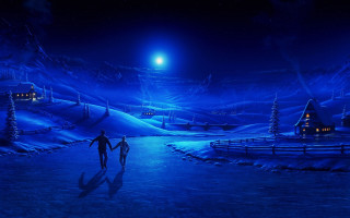 Couple walking snowy road night 2 - a couple walking free wallpaper