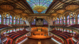 Auditorium stainedglass dome artsandcrafts fantasy - a large auditorium free wallpaper