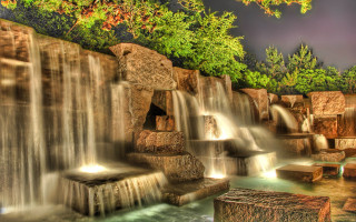 Waterfall bench tree sky architecture - waterfall free wallpaper