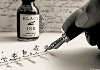 Writing person pen ink bottle - analytical art free wallpaper