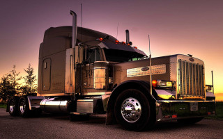 Semi truck sunset road photorealism - a semi truck free wallpaper