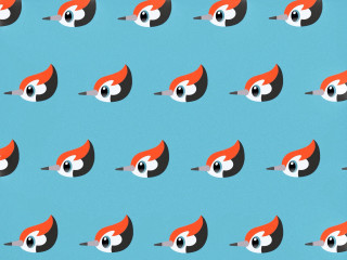 Red black birds blue background - a pattern free wallpaper for desktop
