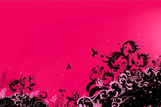 Pink black background floral butterfly - side and a butterfly free wallpaper