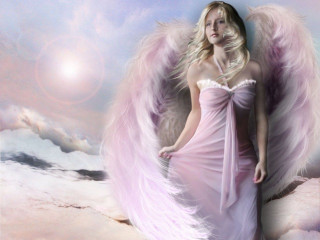 Woman pink dress angel wings - angelic free wallpaper