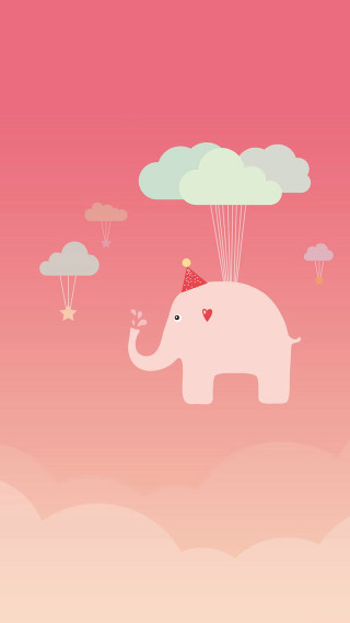 Elephant flying heart parachute sky - free happy birthday wallpaper