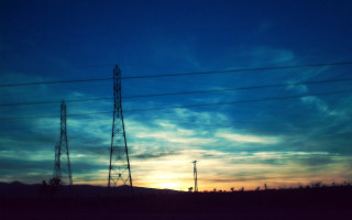 Sunset power lines telephone poles - cable wire free wallpaper