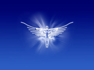 White angel outstretched wings blue - a white angel free wallpaper
