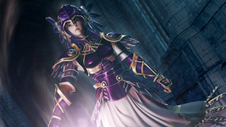 Woman purple outfit sword dark - a purple outfit holding free wallpaper for desktop