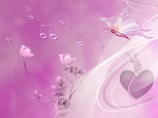 Heart music notes butterfly background - back ground free wallpaper