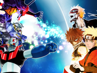 Anime characters group blue background 14 - star and a sky free wallpaper