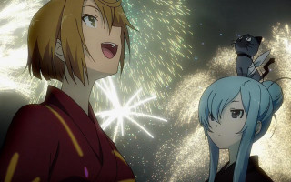 Anime couple fireworks cat head - firework free wallpaper for desktop