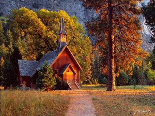 Small church forest path mountains - radiant light free wallpaper for desktop