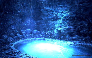 Waterfall rocks pool blue light - cryengine free wallpaper for desktop