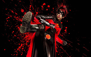 Woman costume mask gun shoe - over her free wallpaper