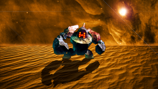 Robot desert brightlight space art - blender free wallpaper for desktop