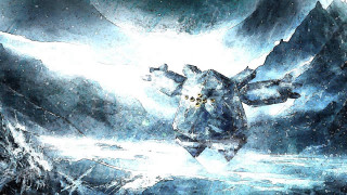 Floating person water mountains snow - conceptart free wallpaper