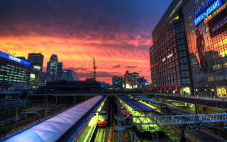 Train station sunset city skyline - a train station free wallpaper