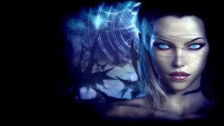Blue haired woman blue eyes 2 - a spider web free wallpaper