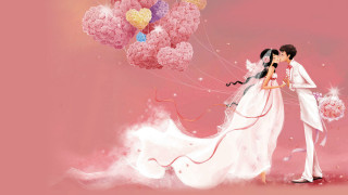 Couple kissing balloons pink background - chen chun free wallpaper for desktop