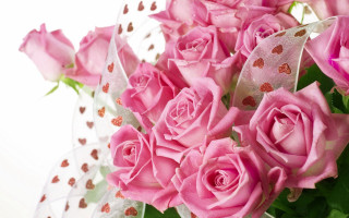Pink roses bouquet vase polka - a bouquet free wallpaper
