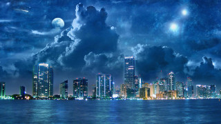 City skyline full moon clouds - a full moon in the sky free wallpaper for desktop