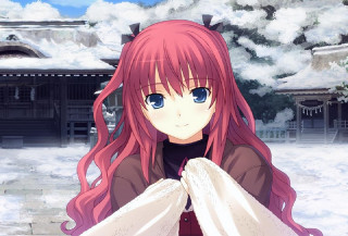 Pink haired girl snowy cityscape - long pink hair free wallpaper