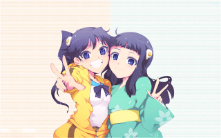 Anime girls hugging hands in - their hands in free wallpaper