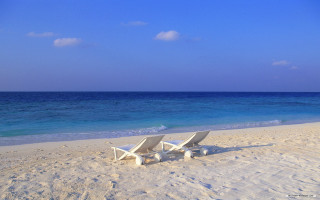 White chairs beach ocean blue - tranquil free wallpaper