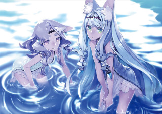 Anime girls water long hair - a tail free wallpaper