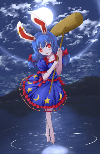 Girl blue dress moon rabbit - magic realism free wallpaper for mobile