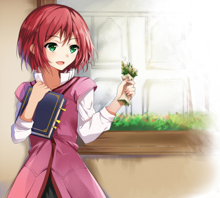 Girl red hair flower book - free gaming wallpaper for tablet