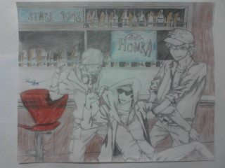 Two men bar red chair - a bar free wallpaper