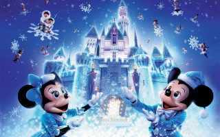 Mickey minnie mouse christmas castle - a castle in the background free wallpaper for desktop