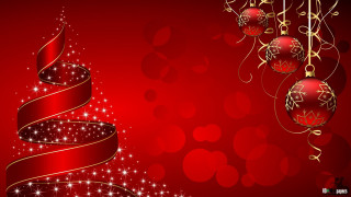 Red christmas card gold ribbon 3 - folk art free wallpaper for desktop