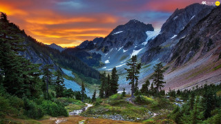 Mountain range river sunset red 2 - a red sky free wallpaper