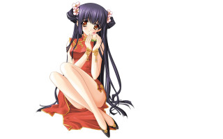 Woman red dress sitting anime - chen chi free wallpaper for desktop